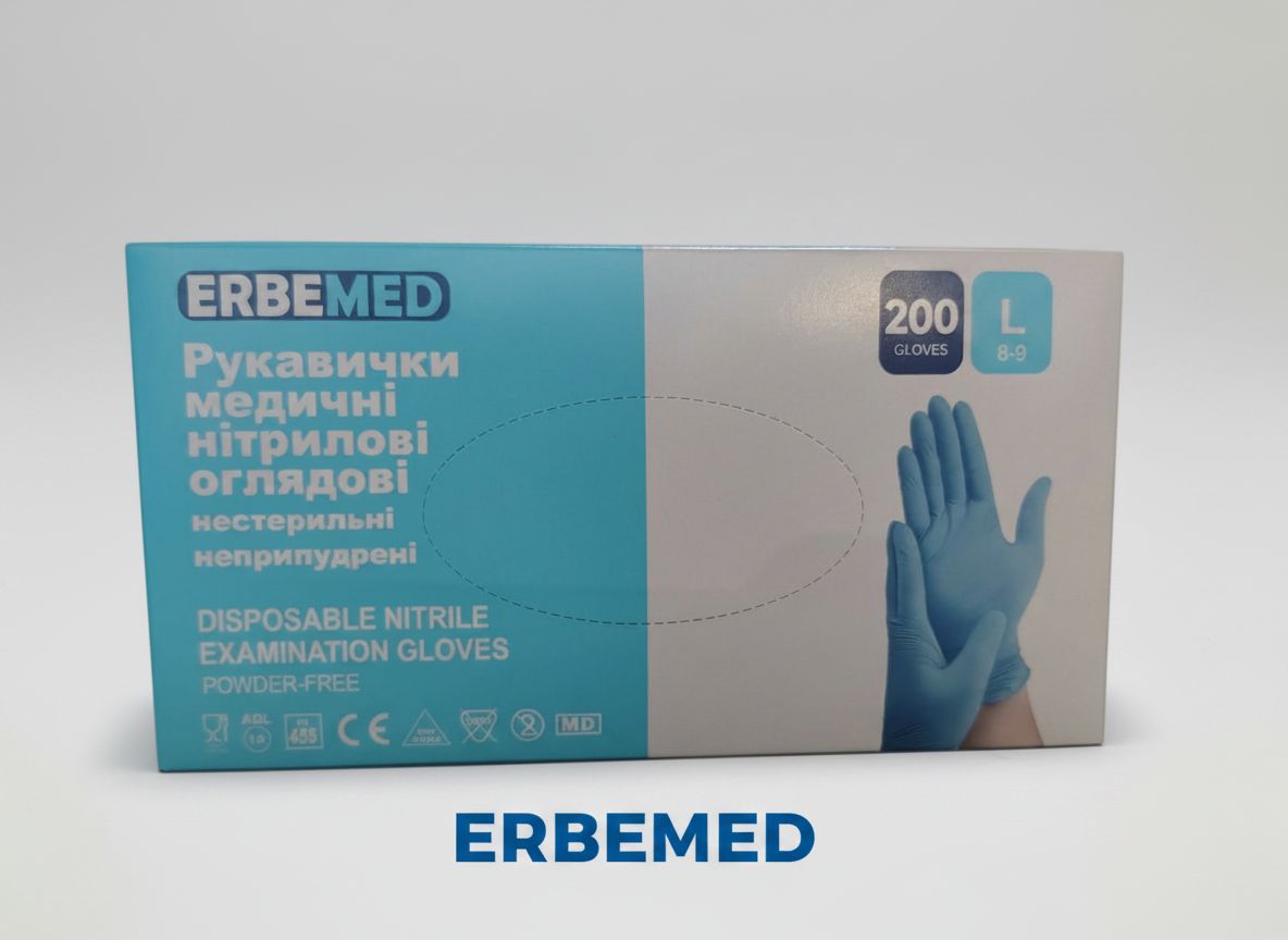 Рукавички медичнi нітрилові оглядовi нестерильнi неприпудренi ERBEMED, розмiр L (8-9)